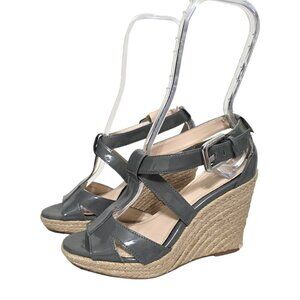 Calvin Klein Emmah Gray Open Toe Platform Wedge Espadrilles Sz 6.5